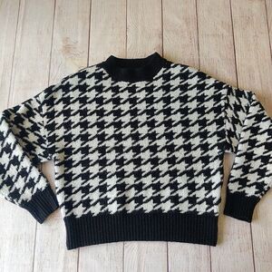 H&M houndstooth drop shoulder wool blend sweater XS